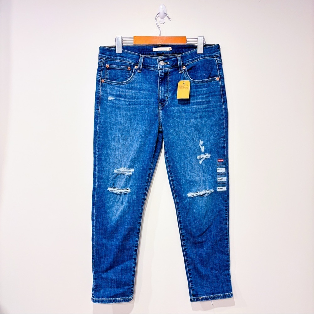 LEVI'S Blue Mid Rise Distressed Boyfriend Relaxed Jeans Denim NWT Size 30‎